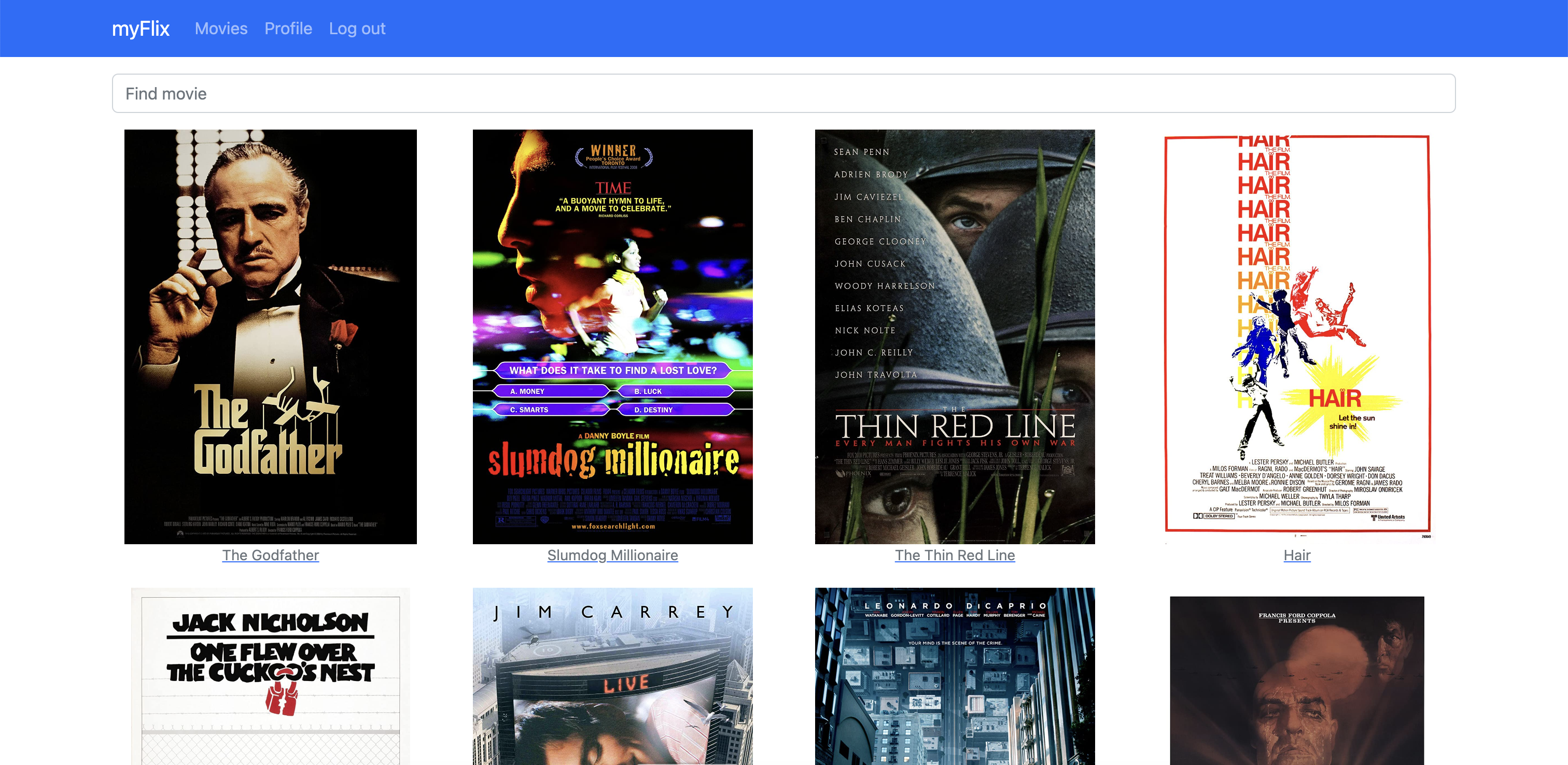 Screenshot from the myFlix app.